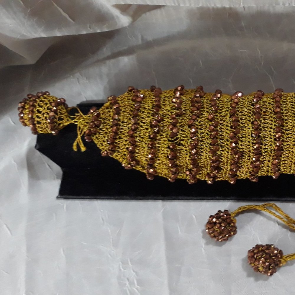 Antique Crocheted Drawstring Bag Beaded Glass - image 5